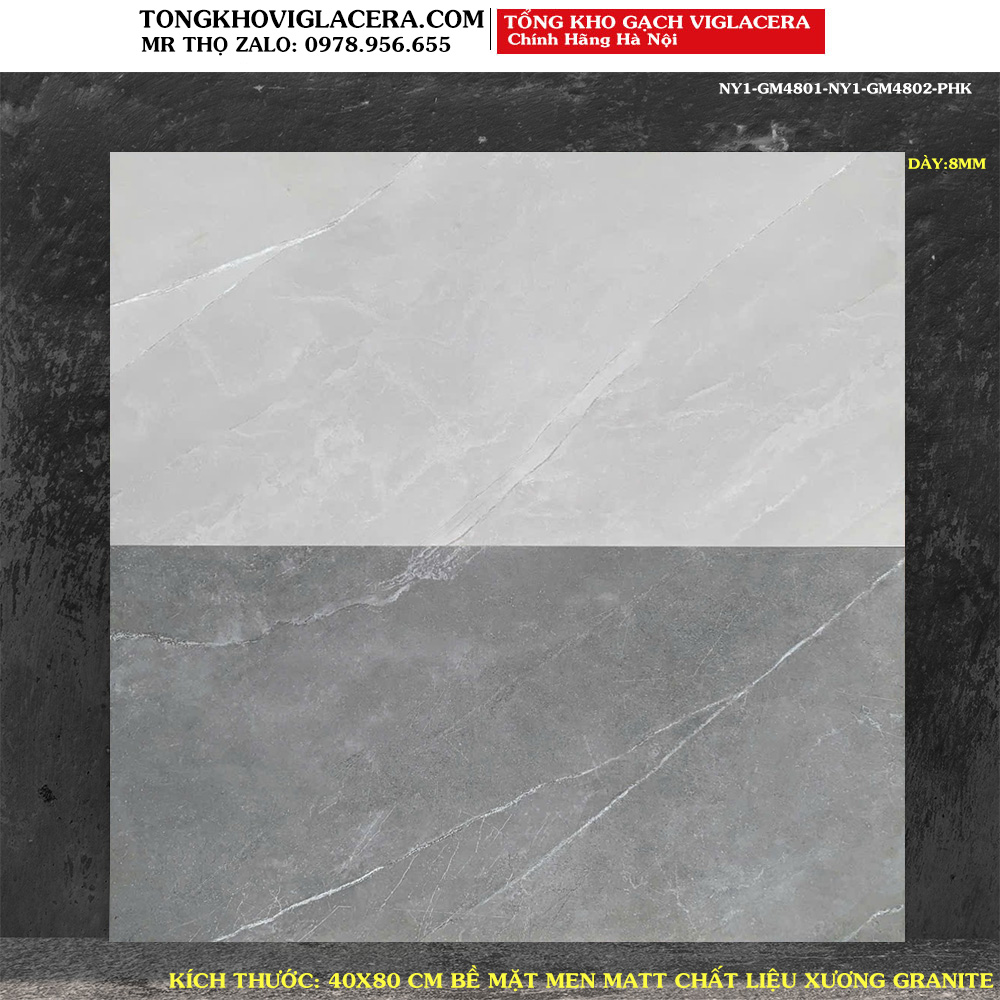 Gạch ốp tường Viglacera 40x80  NY1-GM4801- NY1-GM4802 Loại 1